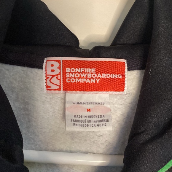 Vintage bonfire snowboard hoodie, black, neon rainbow lightning bolts pink blue - Picture 5 of 12